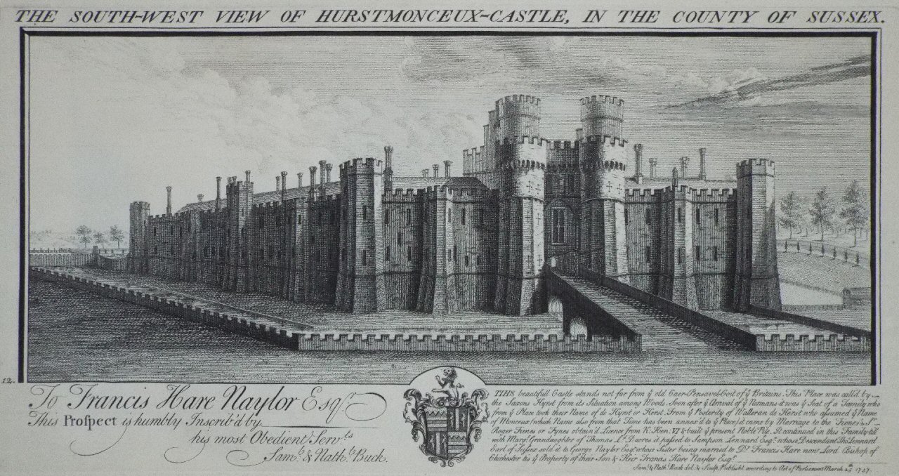 Print - The South-West View of Hurstmonceux-Castle, in the County of Sussex. - Buck